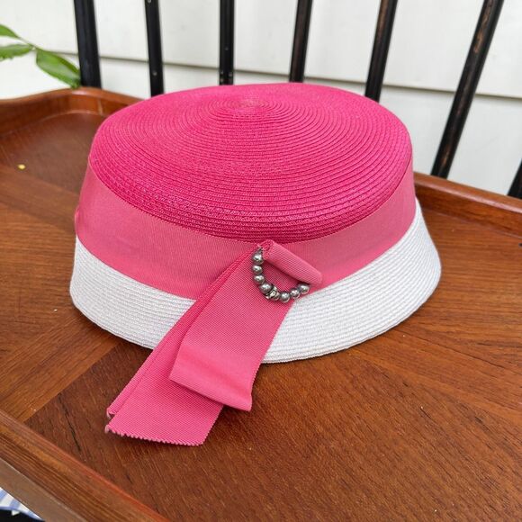 VTG Pink White Church Derby Tea Party Hat Coastal Prep Palm Beach main image 10